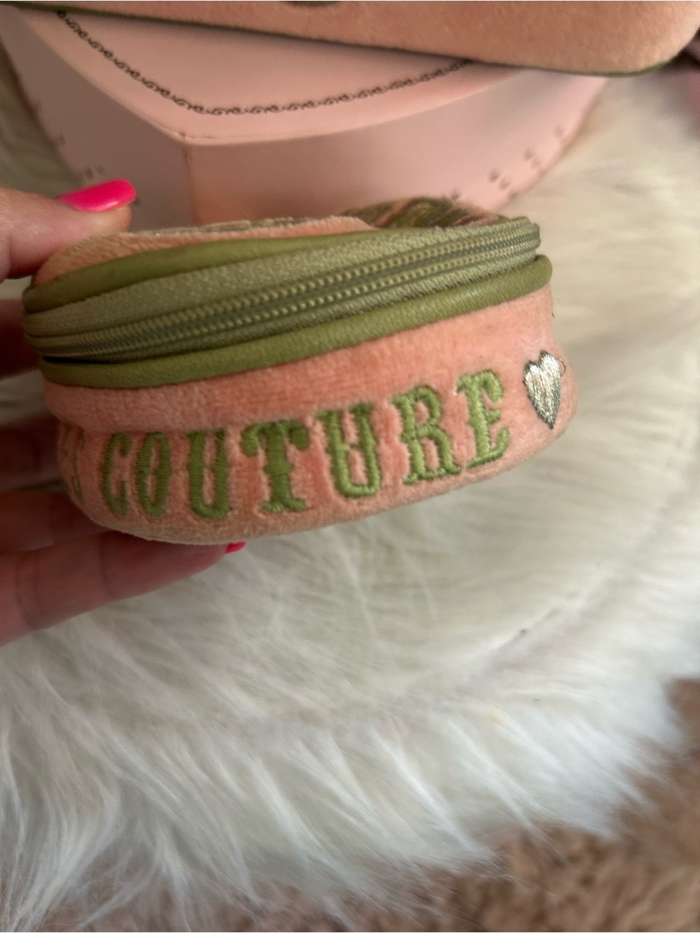 Vintage Juicy Couture Pink Velour Green Logo Train Case Matching Jewelry Case - Picture 11 of 13